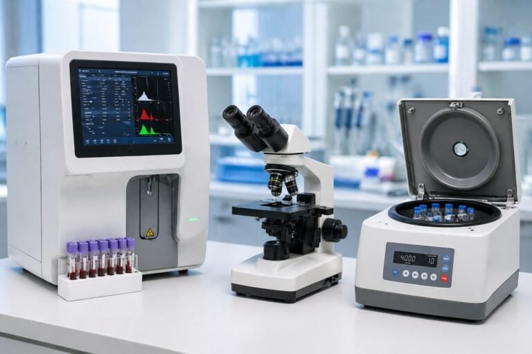 Laboratory-equipment-including-hematology-analyzers,-microscopes,-and-centrifuges
