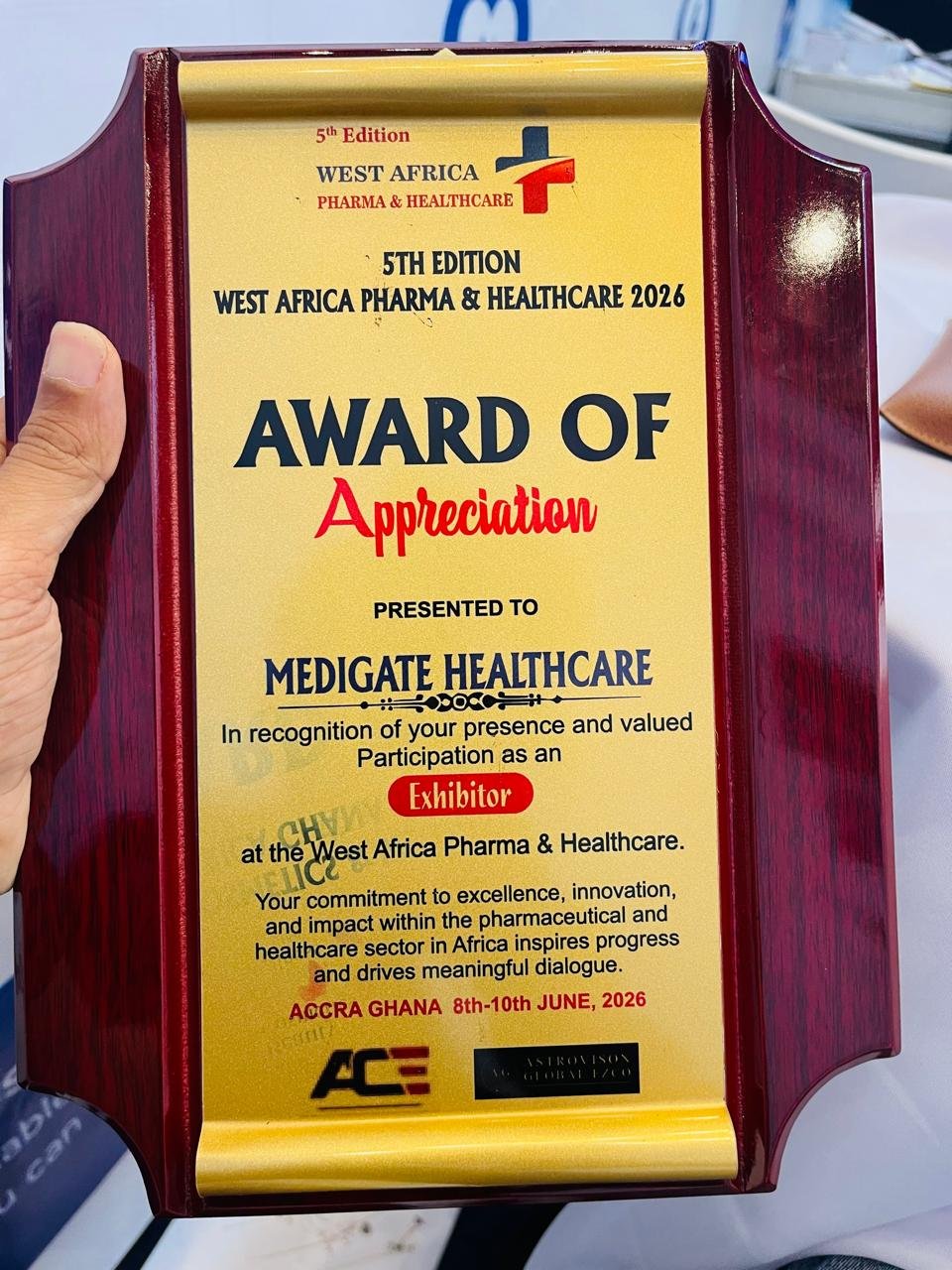 Award of Appreciation presented to Medigate Healthcare