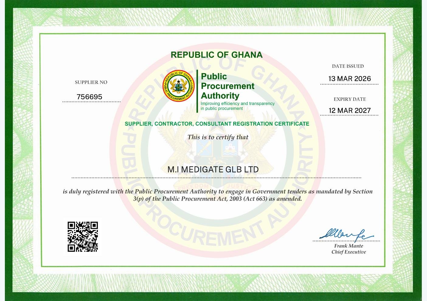 Supplier Registration Certificate